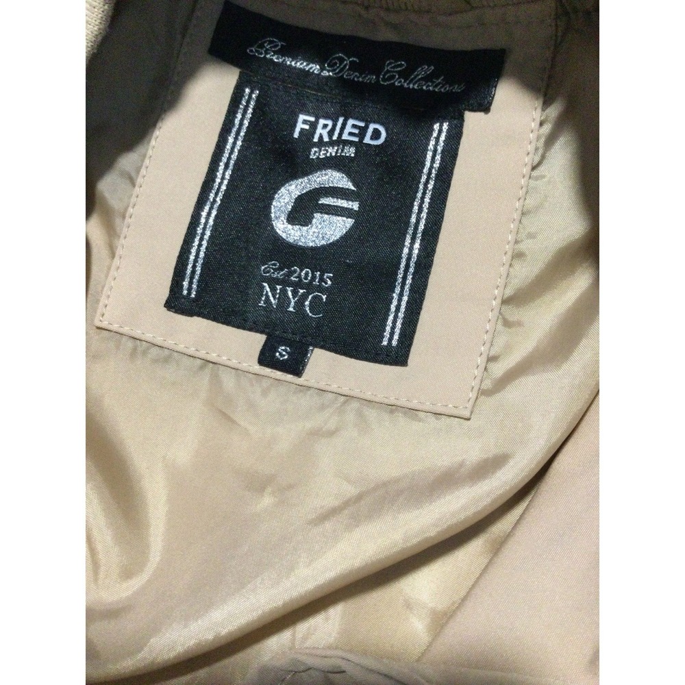 Fried Denim NYC Mens Small Tan Black Colorblock Varsity Bomber Jacket Snap Front - Picture 5 of 8